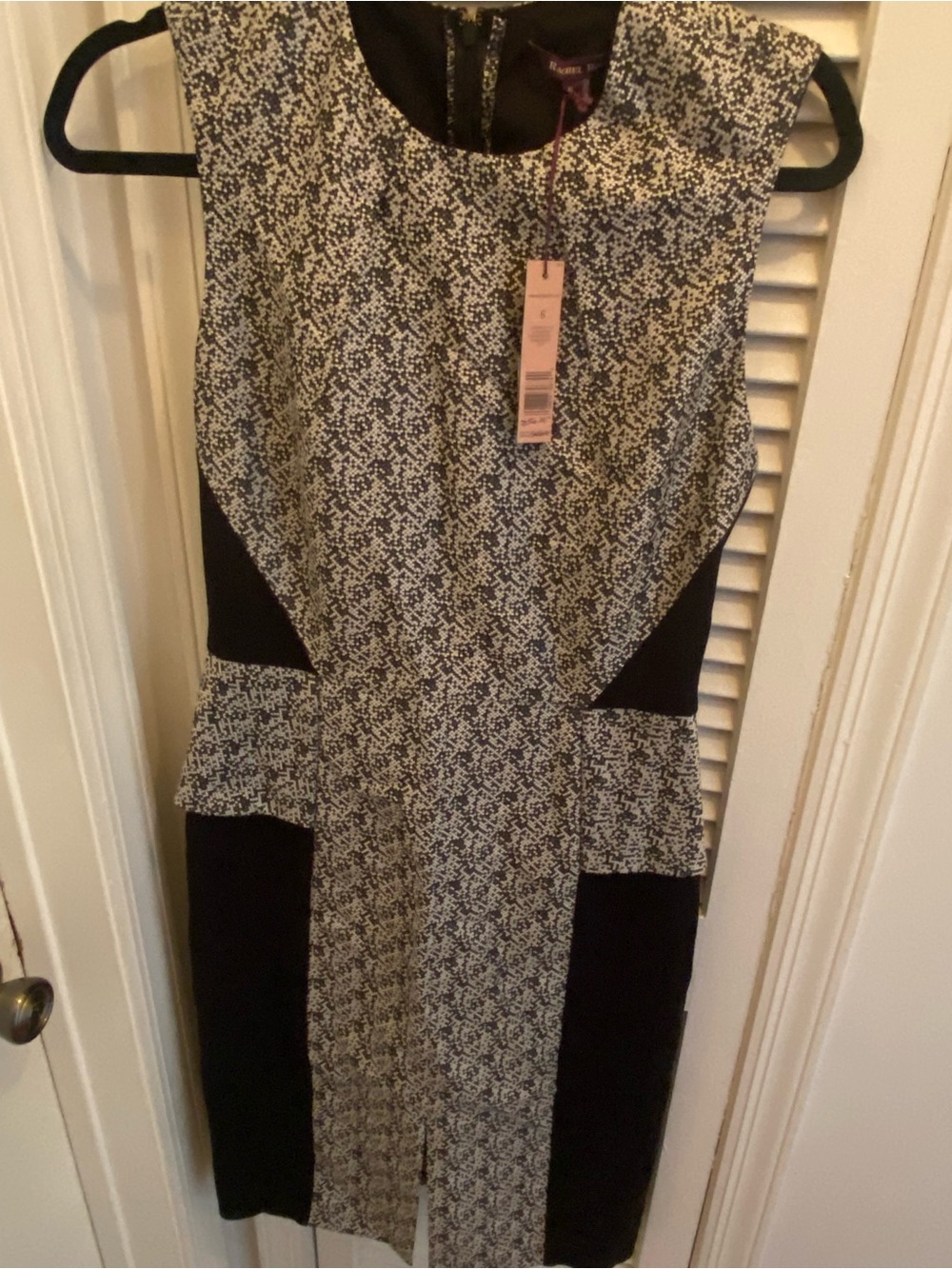 Rachel Roy Sleeveless Black & White Patterned Peplum Sheath Dress